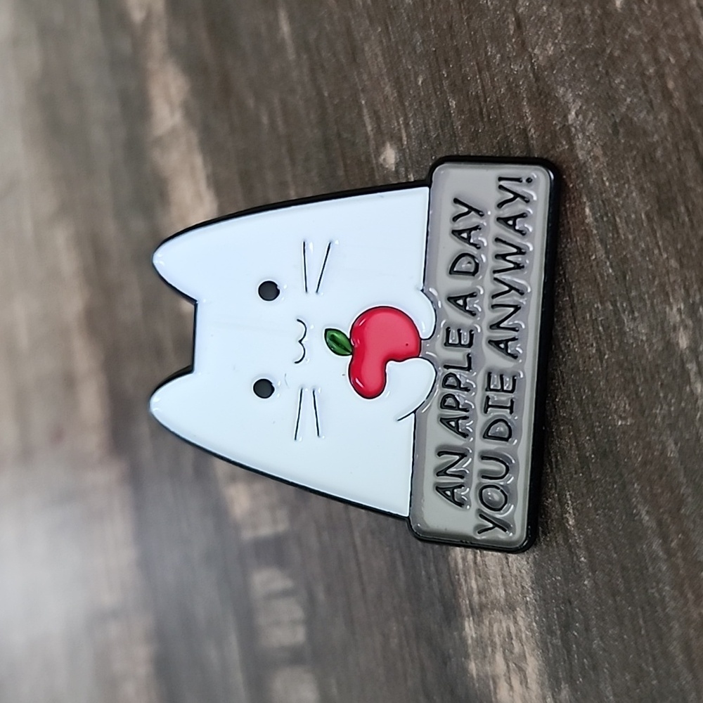 An Apple A Day You Die Anyway  CAT Brooch  BROOCH PIN